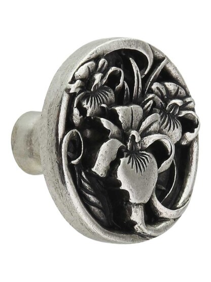 River Iris Cabinet Knob in Brilliant Pewter.